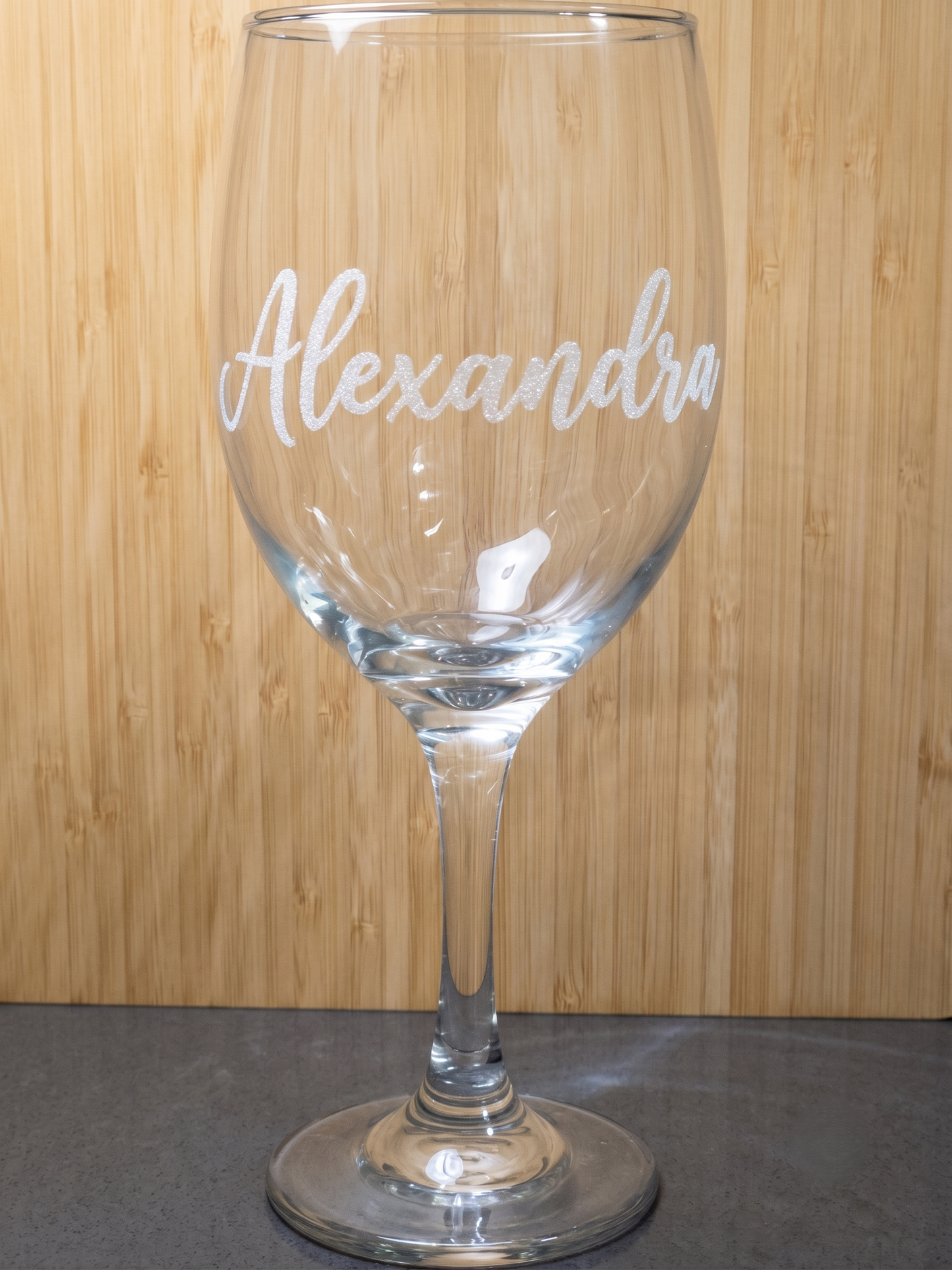 Laser engraved wine glass